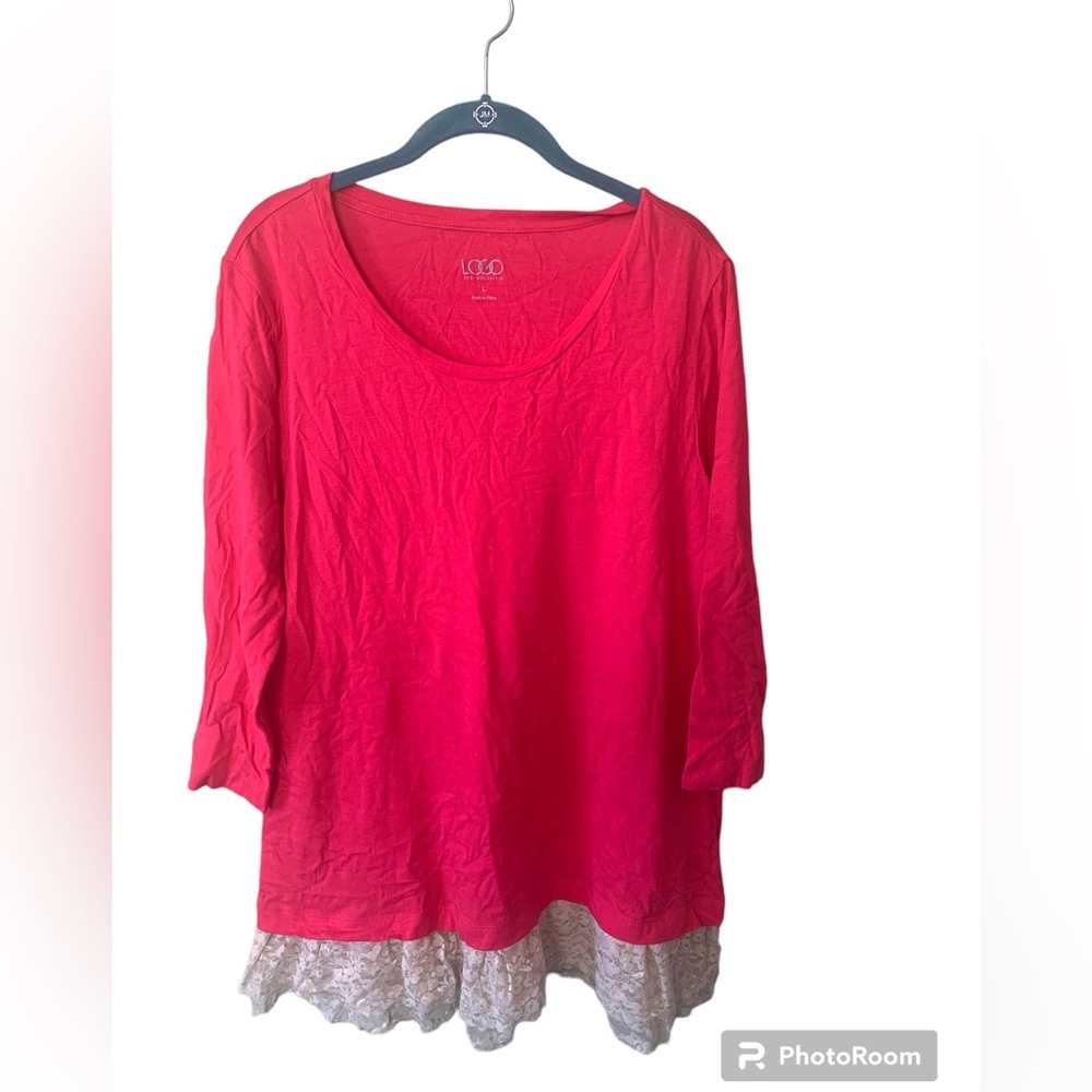 LOGO by Lori Goldstein 3/4 Sleeve Tee with Lace Hem Size L